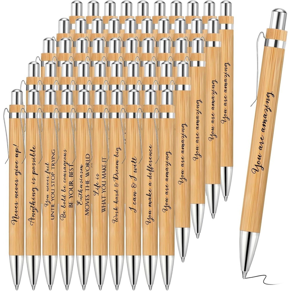 Fulmoon 100 Pcs Bamboo Inspirational Ballpoint Pens Bulk Volunteerβ Gift Set New